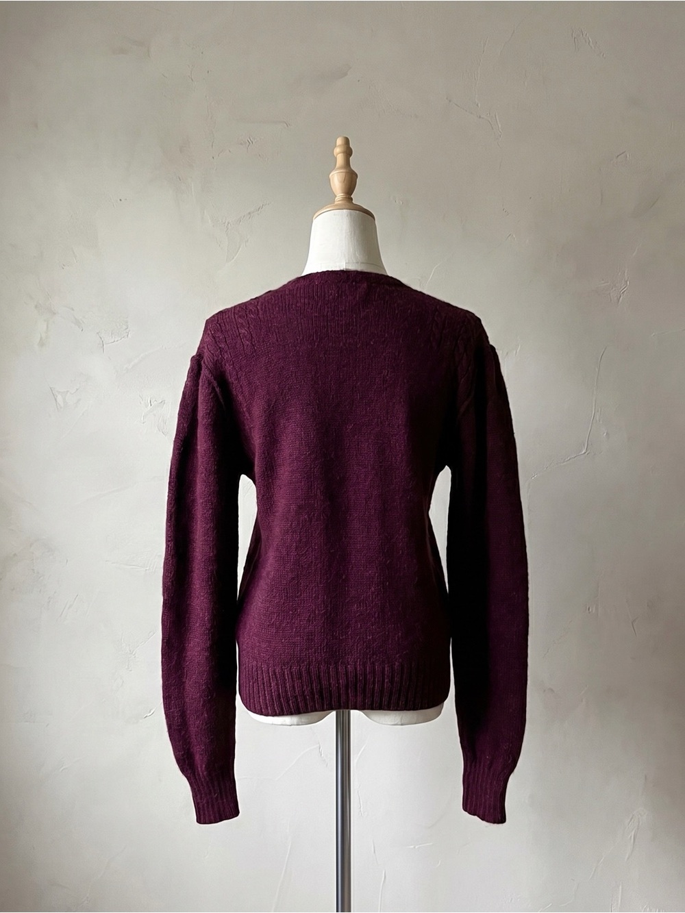 Ralph Lauren c. 1980s Wool Cardigan with Pouf Sleeves in Bordeaux | M - Picture 4 of 5